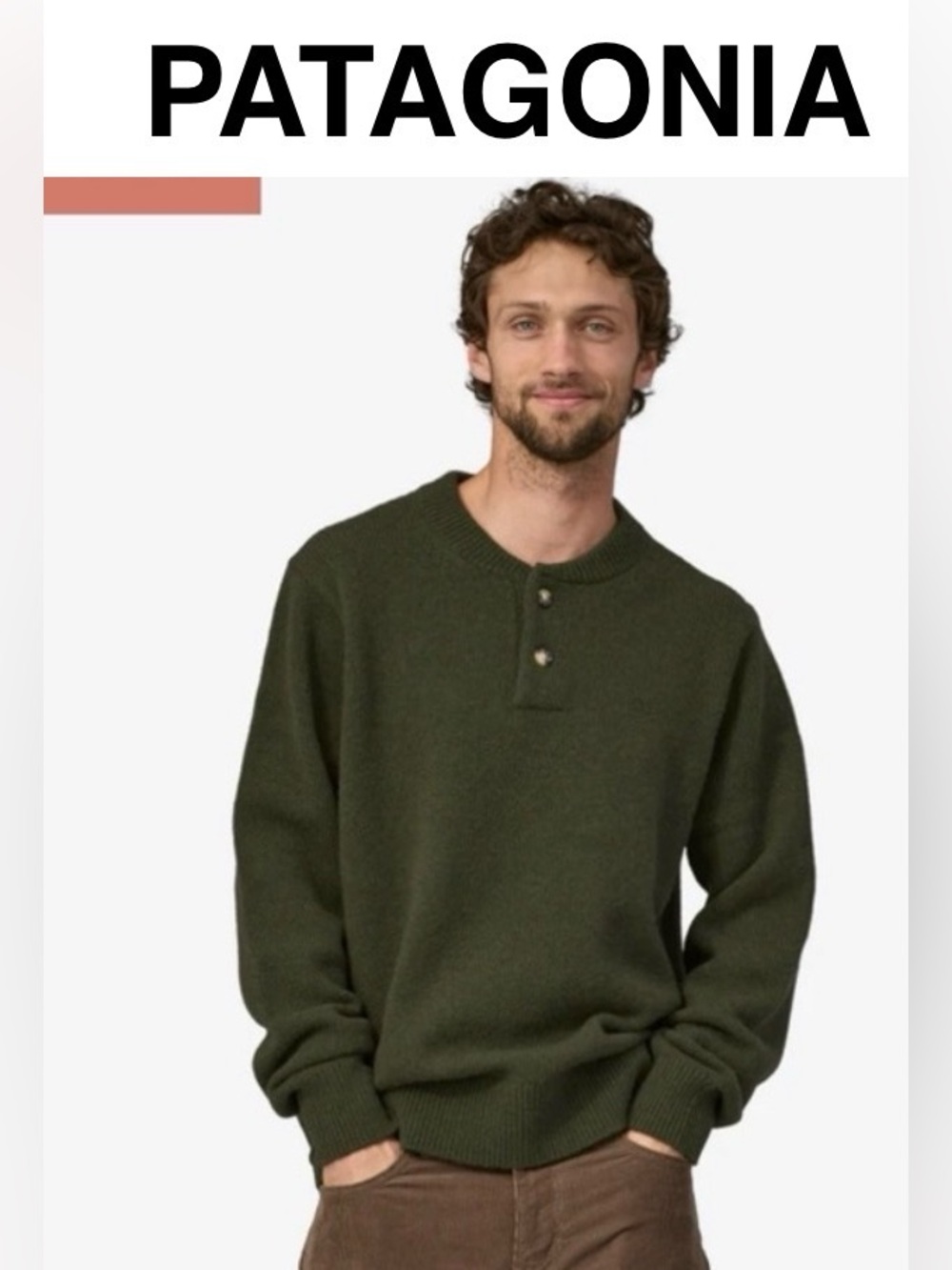 Patagonia Men’s Crewneck 2-button Sweater in Olive size Large